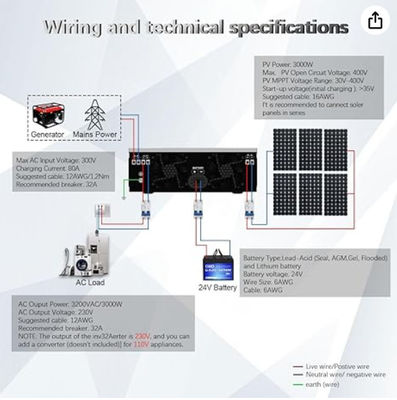 FT3000 태양 융합 인버터 3200W 80A MPPT 태양 충전 컨트롤러와 함께 흰색